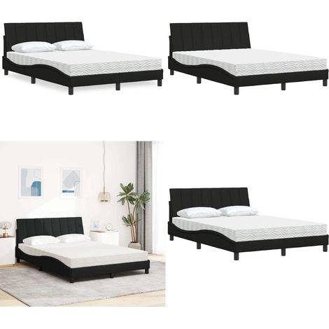 Lit avec matelas Hanko noir 140x190 cm tissu - Matelas en mousse - Lit noir (1/5)