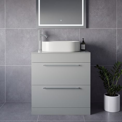 Napoli 460 Gloss Grey Pearl 800mm 2 Drawer Vanity Unit for Countertop Basins - 800mm - Chrome 480mm Handle