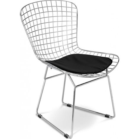 Chaise de salle à manger en acier – Design en grille avec coussin – Lived Noir (1/5)
