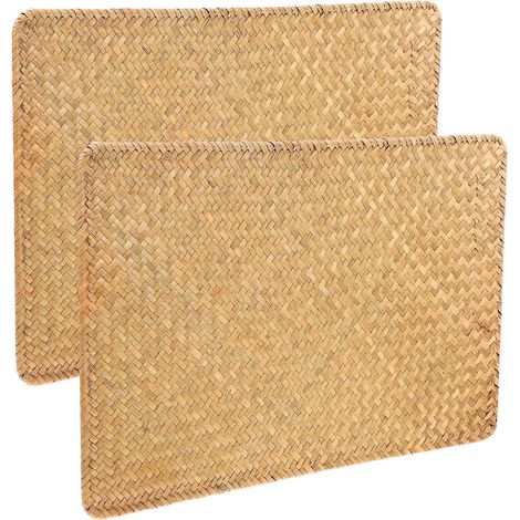Set de Table Forme Rectangulaire 45x30 Cm 2 Pièces Rustique Tissé en Jonc de Mer Effet Antique Isolant Thermique pour Salle à Manger Cuisine (1/5)