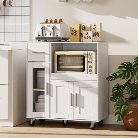 MEUBLIV Meuble de cuisine sur roulettes blanc avec tiroir, niches, étagère réglable (1/5)
