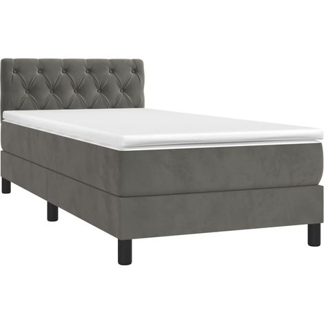 Estructura de cama LED con cabecero con somier colchón 80x200cm tela de terciopelo gris oscuro TDL0208272