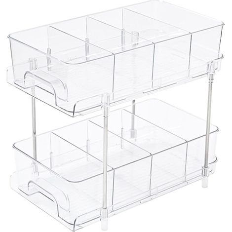 Meuble de rangement sous évier,Boîte de rangement cosmétique de bureau，Organisateur sous Évier Cuisine, Étagère Placard sous Évier Coulissant Multifonctionnelle Salle de Bain -Clair[Deuxième étage] De (1/4)