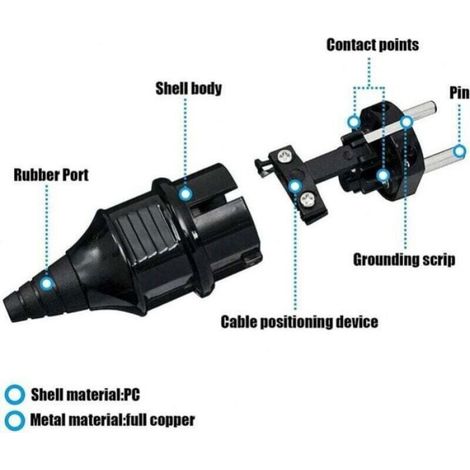 Fiche Électrique Mâle - 250 V 16 A - IP44 Étanche - Caoutchouc Noir - 4 Pièces (1/4)