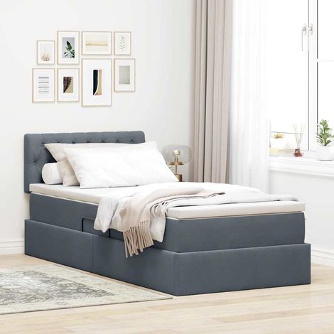 Bett mit Stauraum und LED mit LED Dunkelgrau 100 x 200 cm Samt