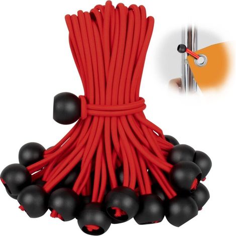 Tendeurs sandow pour bâche 50 pièces noir et rouge - Élastiques de fixation pour tentes, auvents, gazebos, bannières - Boule élastique résistante UV (1/4)