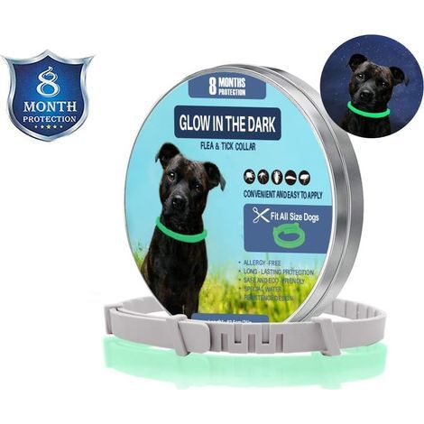 Collier Anti-puces et Anti-tiques pour Chiens et Chats,Brillant dans L'obscurité, Taille Imperméable et Réglable, Protection de 8 Mois, 1 Paquet(Grand) (1/5)