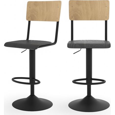 ORION91 Taburete Alto ELITY Acero 60/80cm Regulable Color Negro y Madera Clara Bar Hostelería Pub Restaurante Comedor Oficina Salón Teletrabajo Cocina - SpazioLuzio - Pack x2 (1/5)