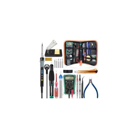 Fer à souder électrique 90W – Température réglable 100-480℃ – Temps de chauffe 20s – Acier inoxydable – Multimètre et pompe de déblaiement inclus (1/4)