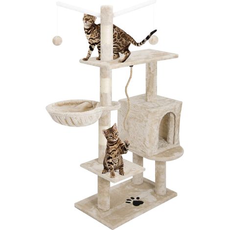 EGLEMTEK Tiragraffi Graffiatoio Cuccia Gatti Giochi Albero Gatto in Sisal 130 x 60 x 35 cm Colore Beige Birba