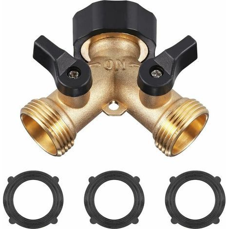 Robinet double en laiton 3/4″ pour robinet de jardin – Répartiteur en Y avec 3 tapis en caoutchouc, idéal pour lave-linge et arrosage (1/5)