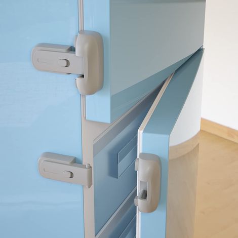2 Stück Baby Sicherheit Kühlschrank Schloss, Kindersicher Kühlschrank Gefrierschrank Türschloss, Kleinkind Kind Sicherheit Verriegelung Fang Schloss (Grau) (1/5)