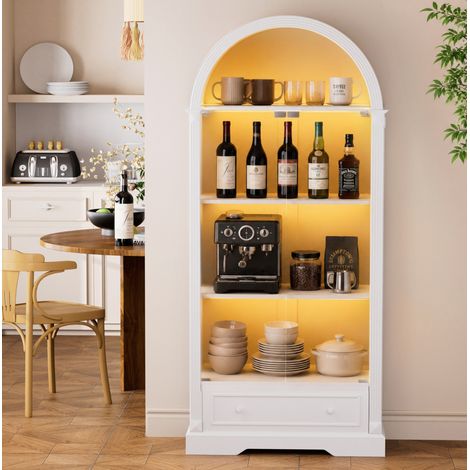 Vitrina 80x35x180 cm con puertas de vidrio templado, LED tricolor, almacenamiento abierto, MDF y vidrio - blanco (1/5)