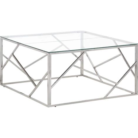 vidaXL Table basse argenté acier inoxydable et verre trempé (1/5)