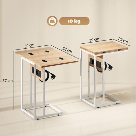 Klappbarer Beistelltisch, Ladestation mit USB-Ports, Metall, 39 x 29 x 57 cm, Holzfarben (1/5)