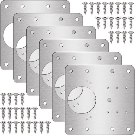Kit de 6 plaques de réparation de charnières avec trous et 36 vis, en acier inoxydable, pour portes de placard. (1/5)