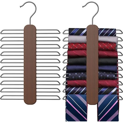Porte-cravates et organisateur pour placard, capacité de 20 niveaux, en bois avec accessoires rotatifs (1/5)