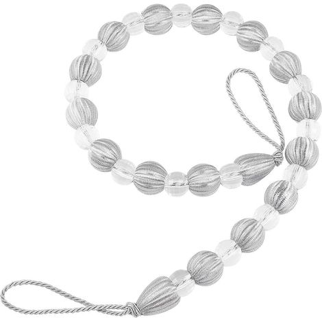 Embrasses de rideaux argentées (lot de 3) avec perles acryliques, pour la décoration des fenêtres du salon (72 cm), accessoires de maison pratiques. (1/5)