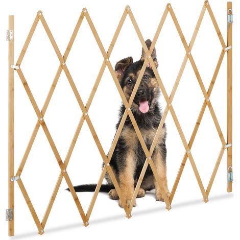 Barrera de seguridad extensible ajustable para escaleras y puertas dimensiones adaptables de bambú natural 130013058 (1/5)