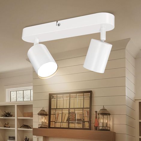 Plafonnier Spot Led Orientable Blanc Mat, Plafonnier 2 Spots GU10 Éclairage de Plafond LED Pivotant et Orientable, Spot Interieur Plafond pour Cuisine, Chambre, Sans Ampoule (1/5)