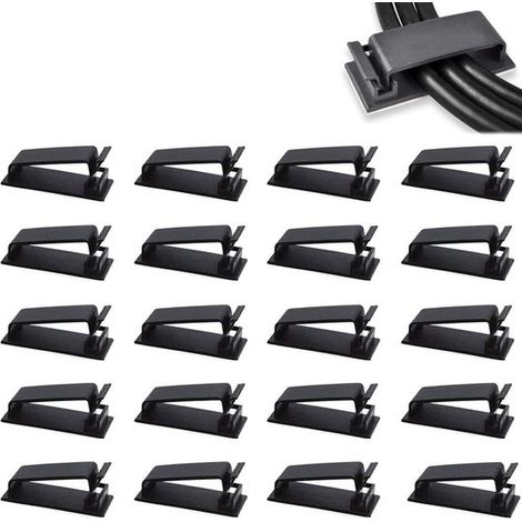 Clips para cables (20 unidades), Autoadhesivos, Fuerte adhesión, Compactos, 4,9 x 1,8 x 1,1 cm, cables de red, cables de datos, etc, Negro (1/5)
