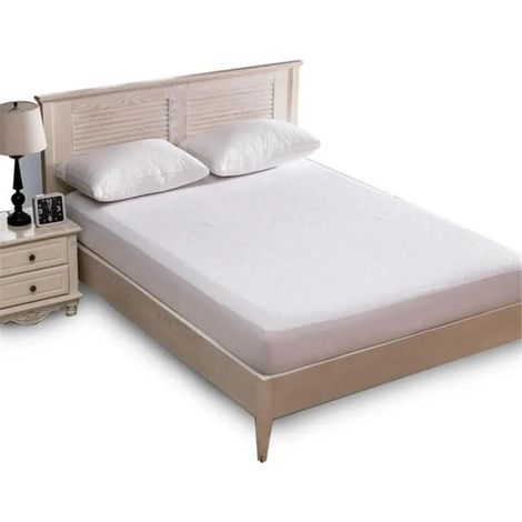 Protège-matelas imperméable, blanc, 150 x 200 cm, 45 cm d'épaisseur, drap-housse, respirant, hypoallergénique (1/4)