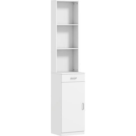 Badezimmerschrank hoch Badschrank Hochschrank schmal mit Schublade, Tür, Verstellbare Regale, für Badezimmer, Wohnzimmer 35 x 30,5 x 179 cm Weiß