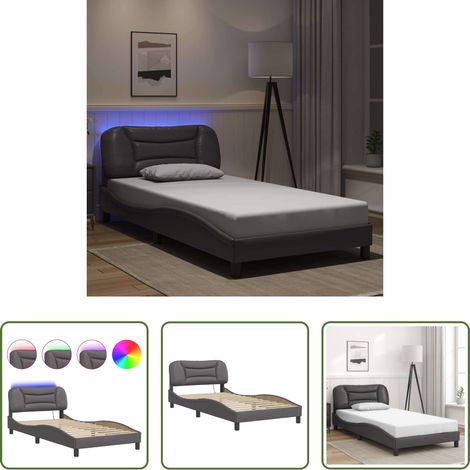 LED-Leuchten - Bettgestell mit LED ohne Matratze "Hvar" Grau 100x200 cm (1/5)