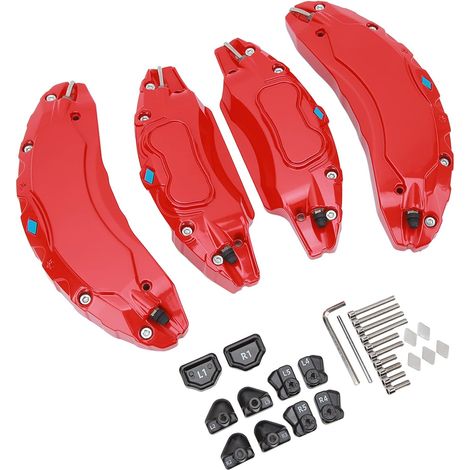 Gardiens de la Couverture de L'étrier de Voitures Alliages en Aluminium pour 18 Pouces 19 en Roues Hub, Dégage de la Chaleur de la Voiture, Protège L'étrier des Pneus avec une (rouge) (1/4)