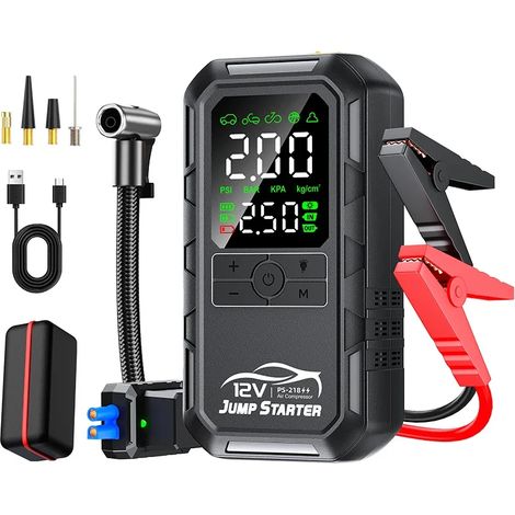 Démarreur de secours multifonctionnel pour voiture et pompe à air (courant de démarrage de 2000 A/batterie externe) (10000 mAh) (1/5)