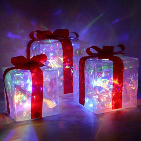 Lot de 3 boîtes cadeaux lumineuses de Noël, pliables, à piles, lumière chaude - WELLNGS ROUGE (1/4)