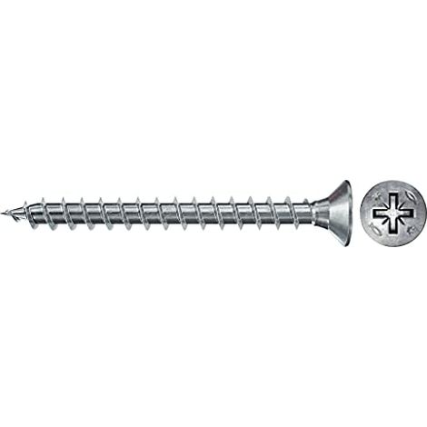 Fischer Power-Fast II 670392-200 viti per truciolato Power-Fast II, 5,0 x 30, testa svasata con intaglio a croce, filettatura completa, zincate tramite galvanizzazione, blu passivato (1/4)