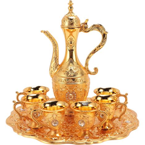 Weinglas-Set aus rostfreier Legierung, exquisites dekoratives Vintage-Kaffee-Set für Tee, Zuhause, Party, Hochzeit, Gold (1/5)