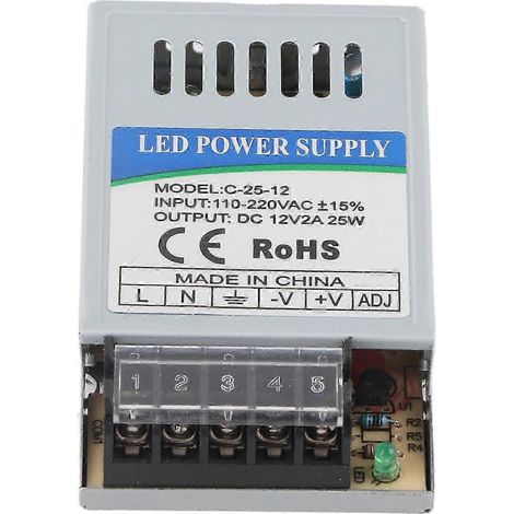 Alimentation étanche 25W 12V pour LED, transformateur professionnel AC110-240V, bloc d’alimentation à découpage résistant à l’eau, usage intérieur/extérieur. (1/5)