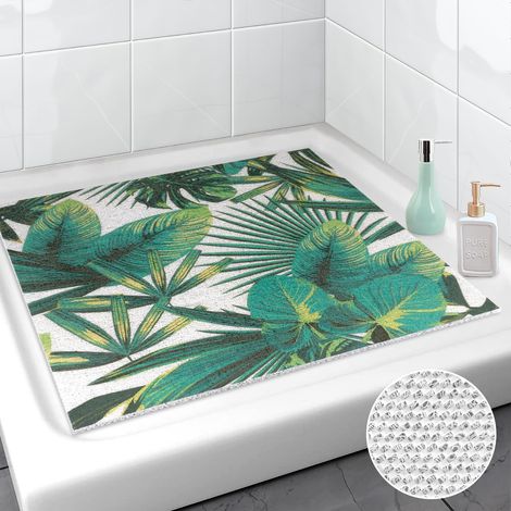 Tapis de douche antidérapant 75x75 cm, tapis de douche en PVC-Luffa, doucheinlage confortable et doux antidérapant, séchage rapide, tapis de douche antidérapant pour salle de bain, bac à douche (1/5)
