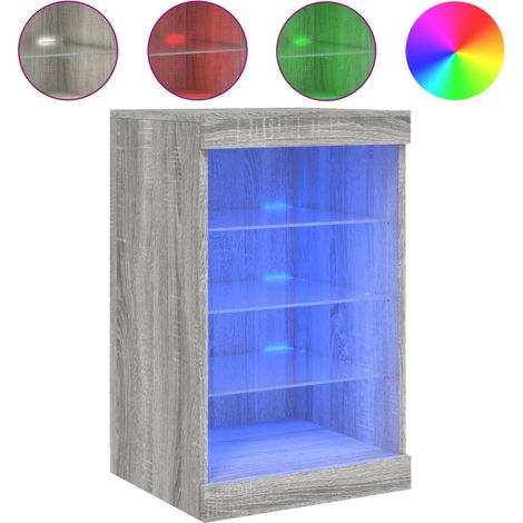 Les Tendances – Buffet moderne avec lumières LED – Bois d'ingénierie sonoma gris – Dimensions 41x37x67 cm – Grand espace de rangement (1/5)