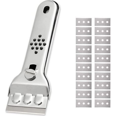 Lot de 20 Lames Grattoir Plaque Induction Acier Inoxydable Poignée Ergonomique Nettoyage Verre Céramique (1/4)
