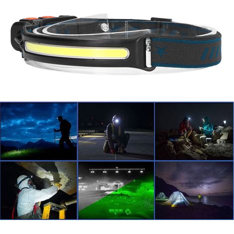 Mini lampe frontale multifonctionnelle LED, lampe frontale intelligente à détection de mouvement avec trois modes d'éclairage, lampe torche COB étanche pour l'aventure, la pêche et les activités de pl (1/5)