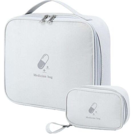 Lot de 2 sacs à médicaments, pilulier, petit porte-médicaments portable, mini trousse de premiers secours portable pour activités de plein air, sport, maison, camping, randonnée, gris, sac à médicamen (1/4)