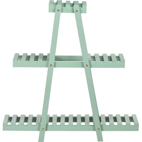 Support à plantes à 3 niveaux en bois de sapin pour intérieur/extérieur, 76 x 26 x 76 cm, vert clair