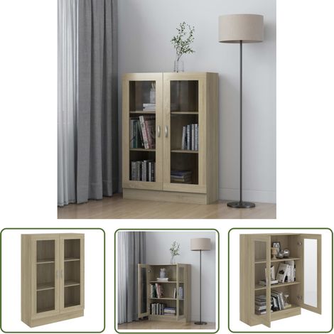 The Living Store Armoire à vitrine Chêne sonoma 82,5x30,5x115 cm Bois ingénierie - Bibliothèque - Meuble TV - Rangement Intérieur - Armoire Vitrines - Commode (1/5)