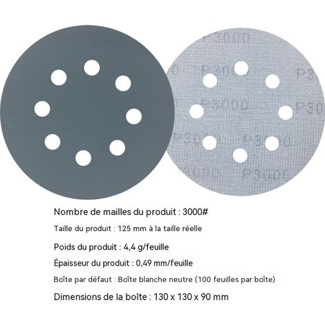 Disques Abrasifs à Eau Grain 3000 SANMINE - 100 Pièces 125mm 8 Trous - Polissage Ultra-fin