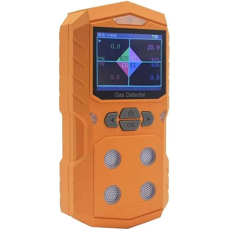 Moniteur de qualité de l'air Détecteur de gaz 4 en 1 Analyseur de gaz Portable Moniteur multi-gaz Écran couleur avec batterie rechargeable graphique Alarme lumineuse sonore Capteur de testeur de détec (1/5)