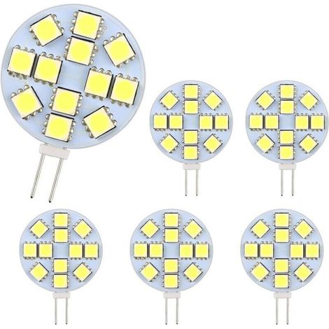 Ampoule G4 LED 2W, AC/DC12-24V, 200LM Blanc Chaud 3000K, 12x 5050SMD, Équivalent Ampoule Halogène 20w, Non-Dimmable, G4 Ampoule Ronde LED pour Lumière d'armoire, Éclairage Encastré, Lot de 6