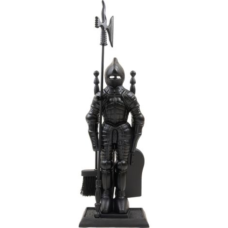 Kaminbesteck Ritterfigur aus Gusseisen geschwärzt 4-teilig Barock Design Kamingarnitur (1/5)