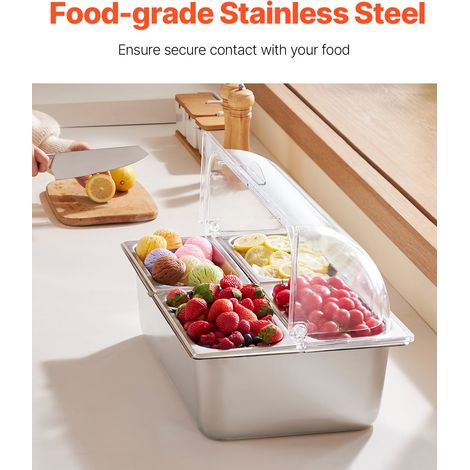 Saladette Réfrigérée à Poser avec 4 Plateaux de Service en Acier Inoxydable, Vitrine Réfrigérée Comptoir avec Couvercles Transparen… (1/5)
