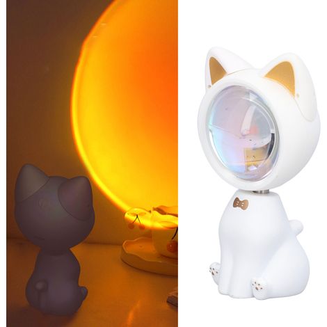 Niedliches weißes Kätzchen-Nachtlicht bei Sonnenuntergang, 360° drehbare Mini-Schreibtischlampe, USB-aufladbar. (1/5)