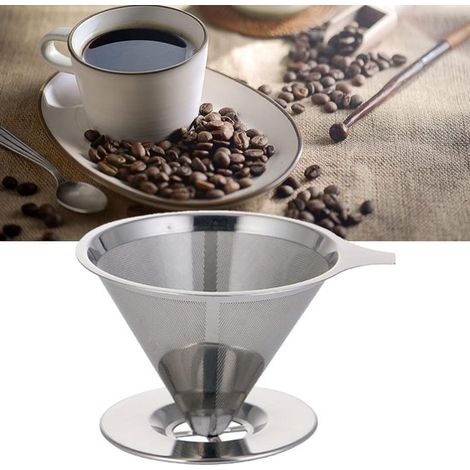 Filtre à café 1 pièce avec base - Filtre à café en métal - Filtres à café réutilisables pour tasse unique - Passoire à café sans papier à égouttement lent - Passoire à mailles fines en métal sans papi (1/5)