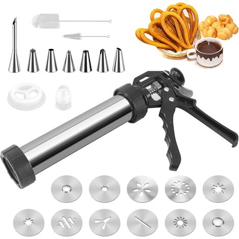 Machine À Pâtisserie À Churros, Seringue À Pâtisserie Polyvalente, 11 Moules À Biscuits,7 Douilles Et Brosse De Nettoyage, Polyvalente Pour Pâtisseries, Remplissage De Beignets Et De Confiture (1/5)