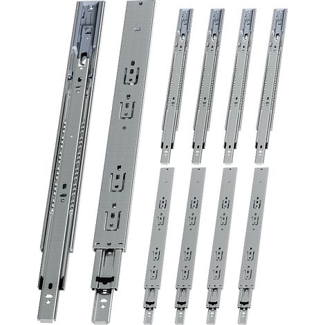 Randaco Guías para cajones 45 kg, 3 partes, acero laminado en frío, guía telescópica, para cocina, baño y oficina 5 par 450mm (1/5)